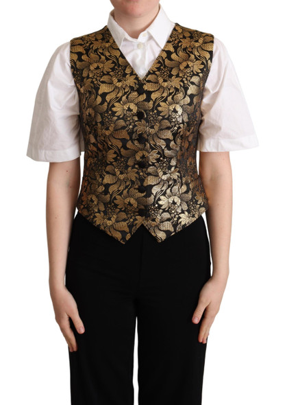 Dolce & Gabbana Black Gold Jacquard Silk Waistcoat Vest Dolce & Gabbana Black Gold Jacquard Silk Waistcoat Vest