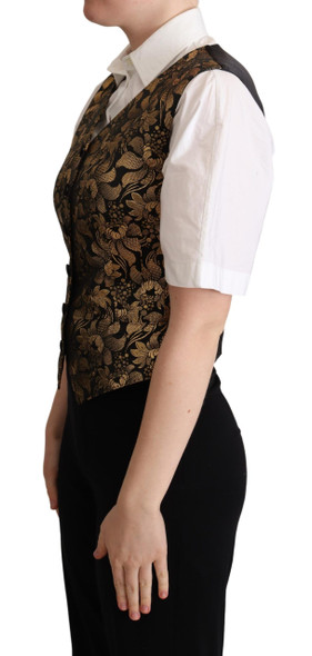 Dolce & Gabbana Black Gold Jacquard Silk Waistcoat Vest Dolce & Gabbana Black Gold Jacquard Silk Waistcoat Vest