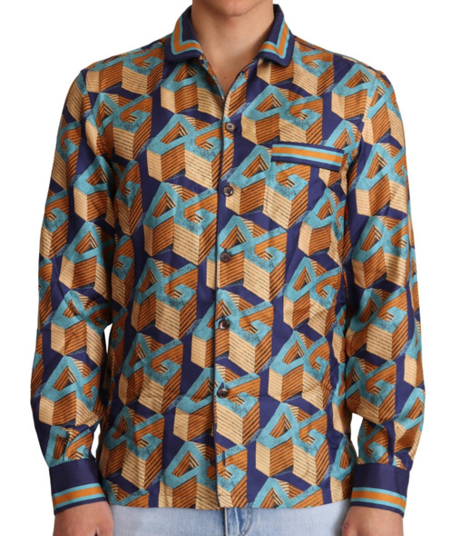 Dolce & Gabbana Multicolor DG Logo Silk Mens Top Shirt Dolce & Gabbana Multicolor DG Logo Silk Mens Top Shirt