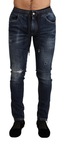 Blue Cotton Stretch Tattered Denim Jeans Blue Cotton Stretch Tattered Denim Jeans