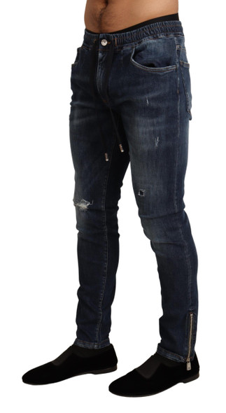 Blue Cotton Stretch Tattered Denim Jeans Blue Cotton Stretch Tattered Denim Jeans