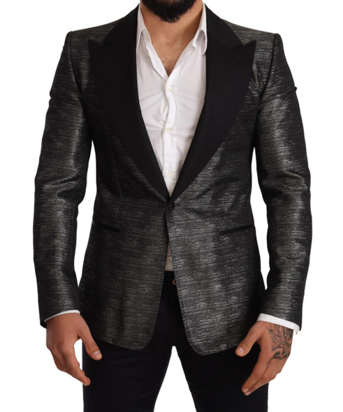 Dolce & Gabbana Gray Metallic Black Slim Tuxedo Blazer Dolce & Gabbana Gray Metallic Black Slim Tuxedo Blazer