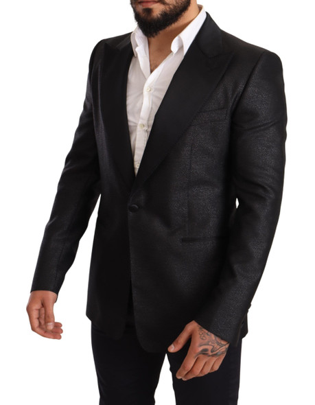 Dolce & Gabbana Black Metallic Slim Jacket Tuxedo Blazer Dolce & Gabbana Black Metallic Slim Jacket Tuxedo Blazer