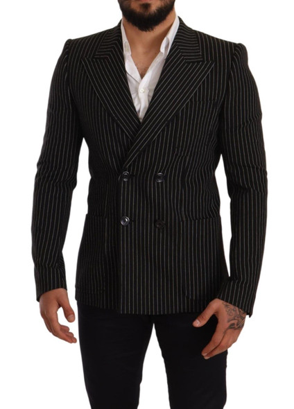 Dolce & Gabbana Black White Striped Slim Fit Coat Blazer Dolce & Gabbana Black White Striped Slim Fit Coat Blazer