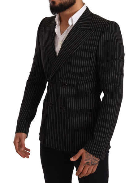 Dolce & Gabbana Black White Striped Slim Fit Coat Blazer Dolce & Gabbana Black White Striped Slim Fit Coat Blazer