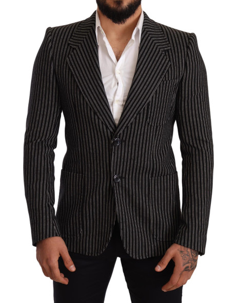 Black Striped Slim Fit Wool Coat Blazer Black Striped Slim Fit Wool Coat Blazer
