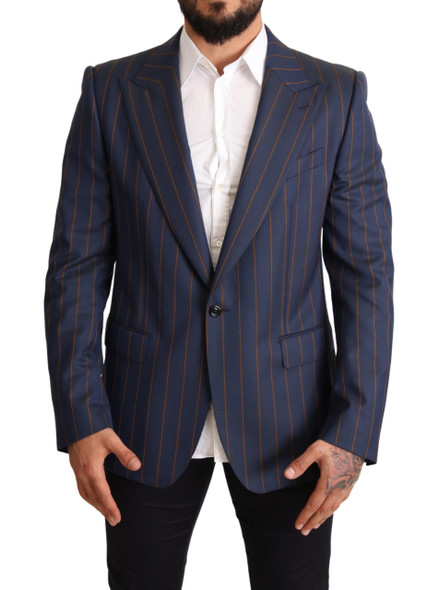 Dolce & Gabbana Blue Striped Wool Slim Fit Blazer Jacket Dolce & Gabbana Blue Striped Wool Slim Fit Blazer Jacket