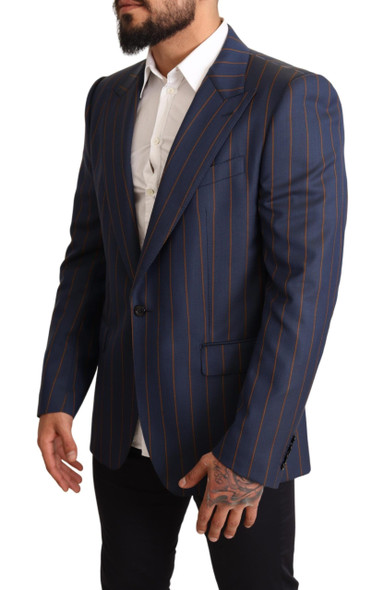 Dolce & Gabbana Blue Striped Wool Slim Fit Blazer Jacket Dolce & Gabbana Blue Striped Wool Slim Fit Blazer Jacket