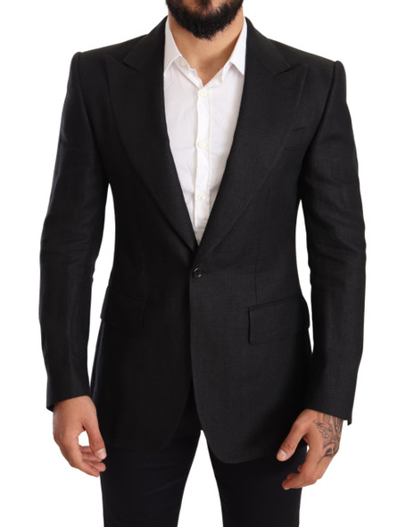 Dolce & Gabbana Black Linen Slim Fit Coat Jacket Blazer Dolce & Gabbana Black Linen Slim Fit Coat Jacket Blazer