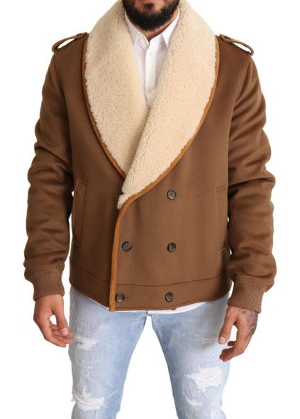 Brown Double Breasted Shearling Coat Jacket Brown Double Breasted Shearling Coat Jacket