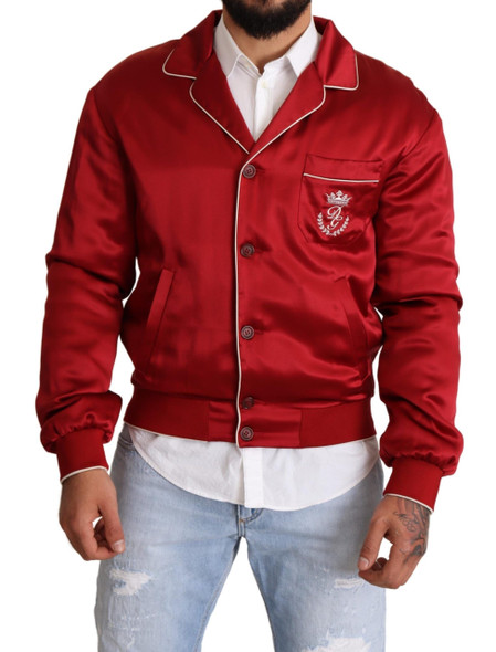 Red Silk Button DG Logo Bomber Jacket Red Silk Button DG Logo Bomber Jacket