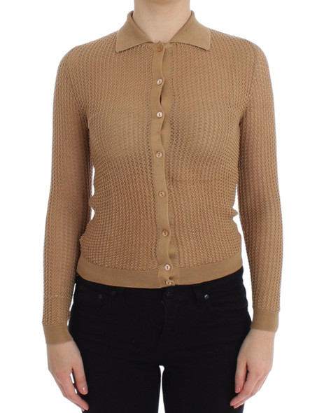 Beige Knitted Cotton Polo Cardigan Sweater Beige Knitted Cotton Polo Cardigan Sweater