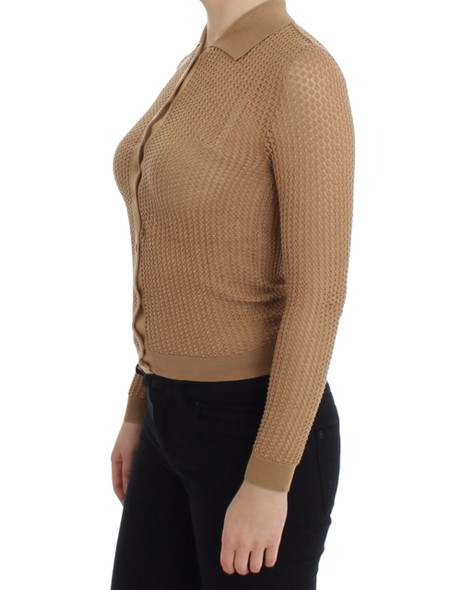 Dolce & Gabbana Beige Knitted Cotton Polo Cardigan Sweater Dolce & Gabbana Beige Knitted Cotton Polo Cardigan Sweater