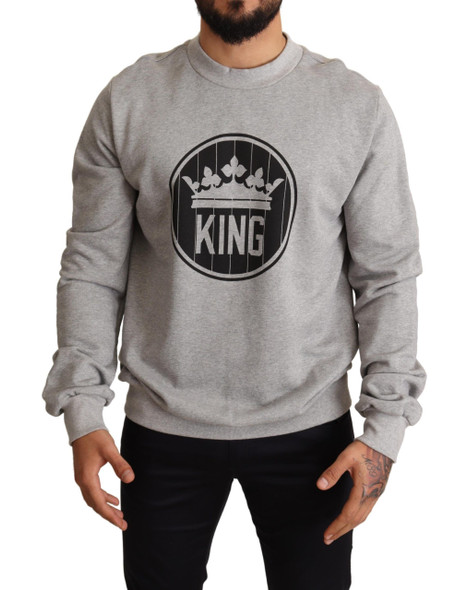 Dolce & Gabbana Gray Crown King Print Cotton Sweater Dolce & Gabbana Gray Crown King Print Cotton Sweater