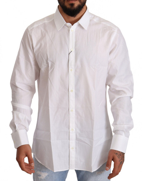 Dolce & Gabbana White Cotton Slim Fit Men MARTINI Shirt Dolce & Gabbana White Cotton Slim Fit Men MARTINI Shirt