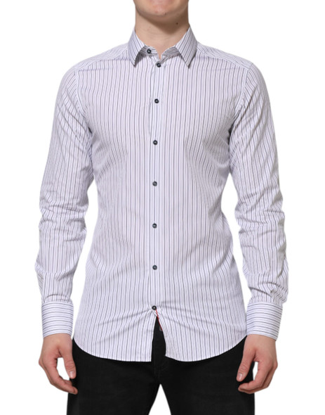 Dolce & Gabbana White Blue Striped Cotton GOLD Formal Shirt Dolce & Gabbana White Blue Striped Cotton GOLD Formal Shirt