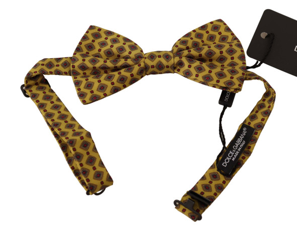 Dolce & Gabbana Yellow Patterned Silk Adjustable Neck Papillon Bow Tie Dolce & Gabbana Yellow Patterned Silk Adjustable Neck Papillon Bow Tie