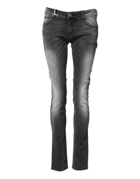 Acht Dark Gray Cotton Slim Fit Denim Low Waist Denim Jeans Acht Dark Gray Cotton Slim Fit Denim Low Waist Denim Jeans