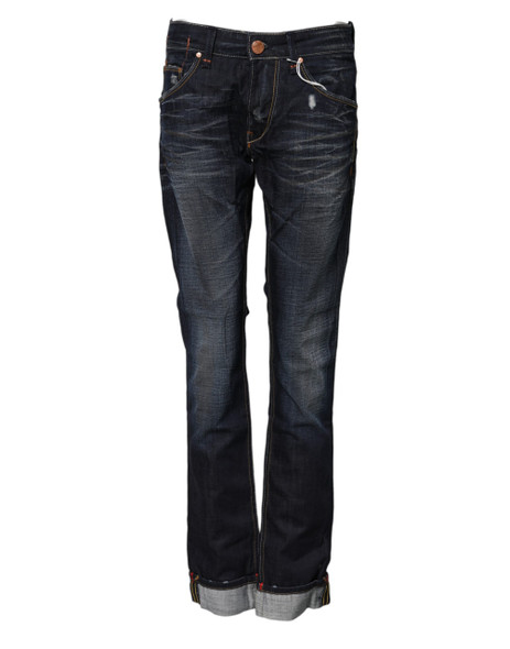 Acht Blue Washed Cotton Mid Waist Flared Denim Jeans Acht Blue Washed Cotton Mid Waist Flared Denim Jeans