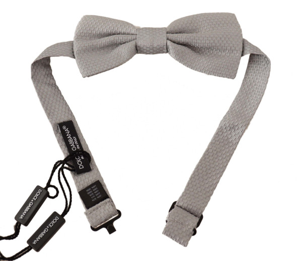 Dolce & Gabbana Silver Gray 100% Silk Adjustable Neck Papillon Bow Tie Dolce & Gabbana Silver Gray 100% Silk Adjustable Neck Papillon Bow Tie