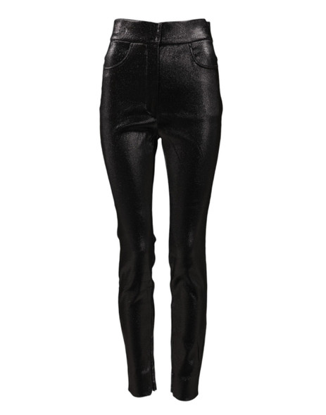 Dolce & Gabbana Black Cotton Stretch Silver Lurex Thread Pants Dolce & Gabbana Black Cotton Stretch Silver Lurex Thread Pants