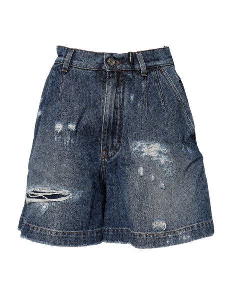 Blue Cotton Tattered Denim Bermuda Shorts Blue Cotton Tattered Denim Bermuda Shorts