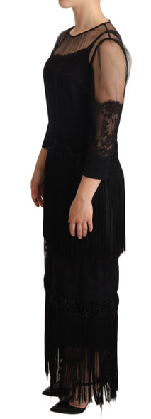 Dolce & Gabbana Black Sheer Floral Lace Crystal Maxi Dress Dolce & Gabbana Black Sheer Floral Lace Crystal Maxi Dress