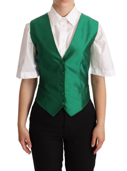 Dolce & Gabbana Green Silk Satin Sleeveless Waistcoat Vest Dolce & Gabbana Green Silk Satin Sleeveless Waistcoat Vest