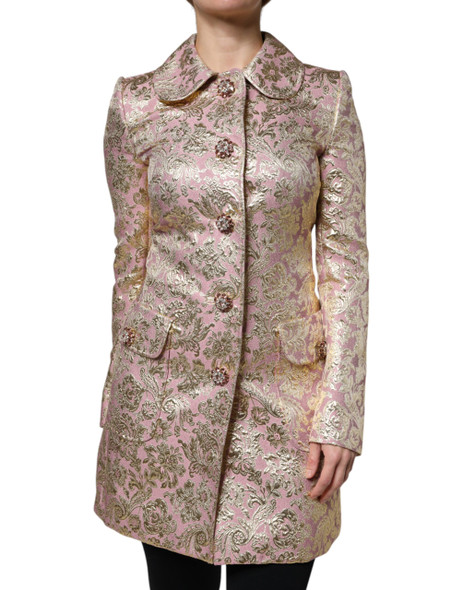 Dolce & Gabbana Metallic Pink Gold Jacquard Jewel Button Coat Jacket Dolce & Gabbana Metallic Pink Gold Jacquard Jewel Button Coat Jacket