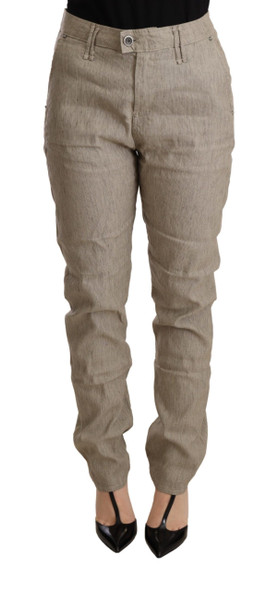 Beige Mid Waist Casual Baggy Stretch Trouser Beige Mid Waist Casual Baggy Stretch Trouser