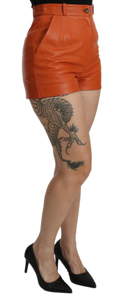 Orange Leather High Waist Hot Pants Shorts Orange Leather High Waist Hot Pants Shorts