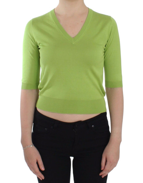 Green Wool V-neck Pullover Sweater Top Green Wool V-neck Pullover Sweater Top