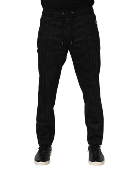 Dolce & Gabbana Black Striped Wool Men Jogger Pants Dolce & Gabbana Black Striped Wool Men Jogger Pants