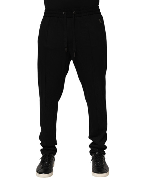 Dolce & Gabbana Black Viscose Skinny Logo Men Jogger Pants Dolce & Gabbana Black Viscose Skinny Logo Men Jogger Pants