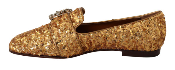 Dolce & Gabbana Gold Sequin Crystal Flat Women Loafers Shoes Dolce & Gabbana Gold Sequin Crystal Flat Women Loafers Shoes