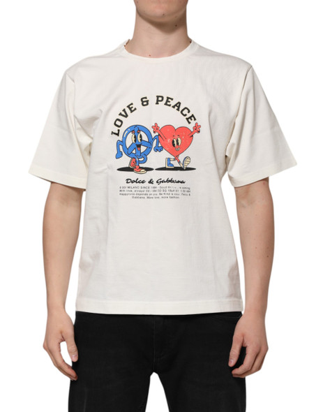 White Love Peace Cotton Men Crew Neck T-shirt White Love Peace Cotton Men Crew Neck T-shirt