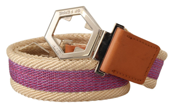 Multicolor Leather Silver Hexagon Logo Buckle Belt Multicolor Leather Silver Hexagon Logo Buckle Belt