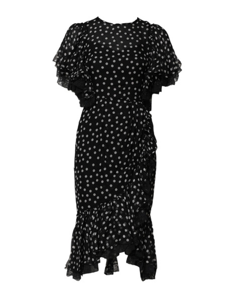 Dolce & Gabbana Black White Lace Polka Dot Chiffon Dress Dolce & Gabbana Black White Lace Polka Dot Chiffon Dress