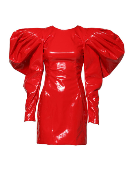 Dolce & Gabbana Red Patent Leather Puff Sleeves Mini Dress Dolce & Gabbana Red Patent Leather Puff Sleeves Mini Dress