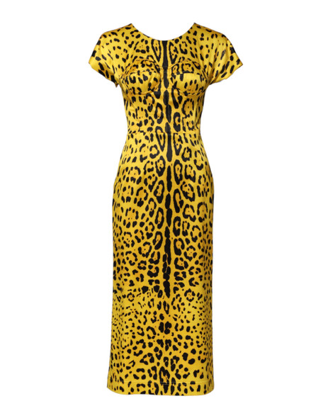 Dolce & Gabbana Yellow Polyester Leopard Midi Sheath Dress Dolce & Gabbana Yellow Polyester Leopard Midi Sheath Dress