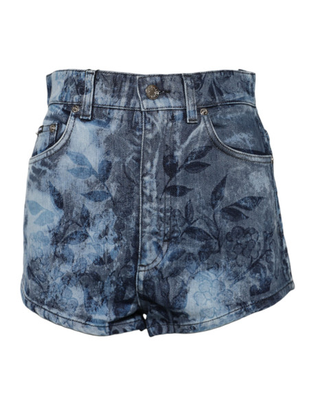 Dolce & Gabbana Blue Floral Print Denim Cotton Hot Pants Shorts Dolce & Gabbana Blue Floral Print Denim Cotton Hot Pants Shorts