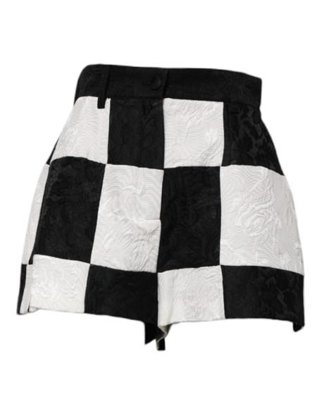 Dolce & Gabbana Black White Floral Brocade Hot Pants Shorts Dolce & Gabbana Black White Floral Brocade Hot Pants Shorts