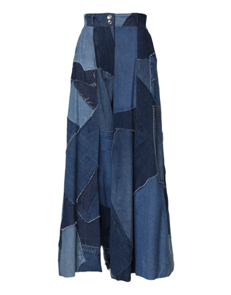 Dolce & Gabbana Blue Denim Long Maxi Patchwork Cotton Skirt Dolce & Gabbana Blue Denim Long Maxi Patchwork Cotton Skirt