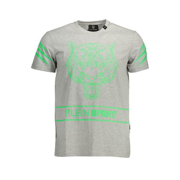 Plein Sport Gray Cotton Men T-Shirt PL-11179-FBB-386 Plein Sport Gray Cotton Men T-Shirt PL-11179-FBB-386