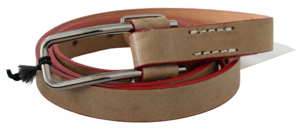 Beige Leather Silver Logo Buckle Waist Belt Beige Leather Silver Logo Buckle Waist Belt