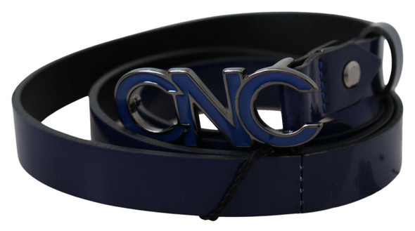 Costume National Blue Leather Logo Skinny Fashion Belt Costume National Blue Leather Logo Skinny Fashion Belt