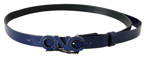 Costume National Blue Leather Logo Skinny Fashion Belt Costume National Blue Leather Logo Skinny Fashion Belt