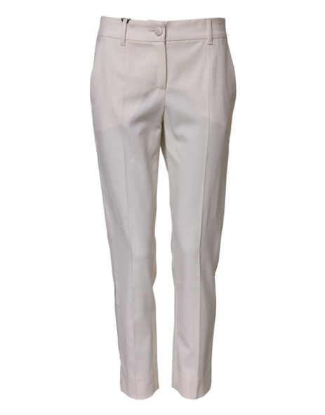 Dolce & Gabbana White Wool Mid Waist Tapered Trouser Pants Dolce & Gabbana White Wool Mid Waist Tapered Trouser Pants