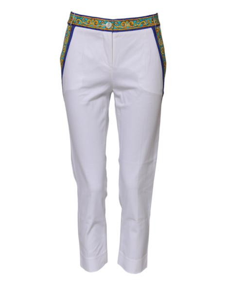 Dolce & Gabbana White Cotton Mid Waist Tapered Trouser Pants Dolce & Gabbana White Cotton Mid Waist Tapered Trouser Pants