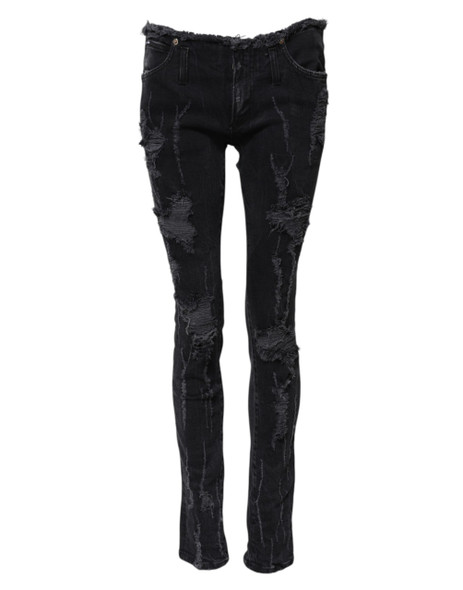 Dolce & Gabbana Black Cotton Tattered Skinny Denim Jeans Dolce & Gabbana Black Cotton Tattered Skinny Denim Jeans